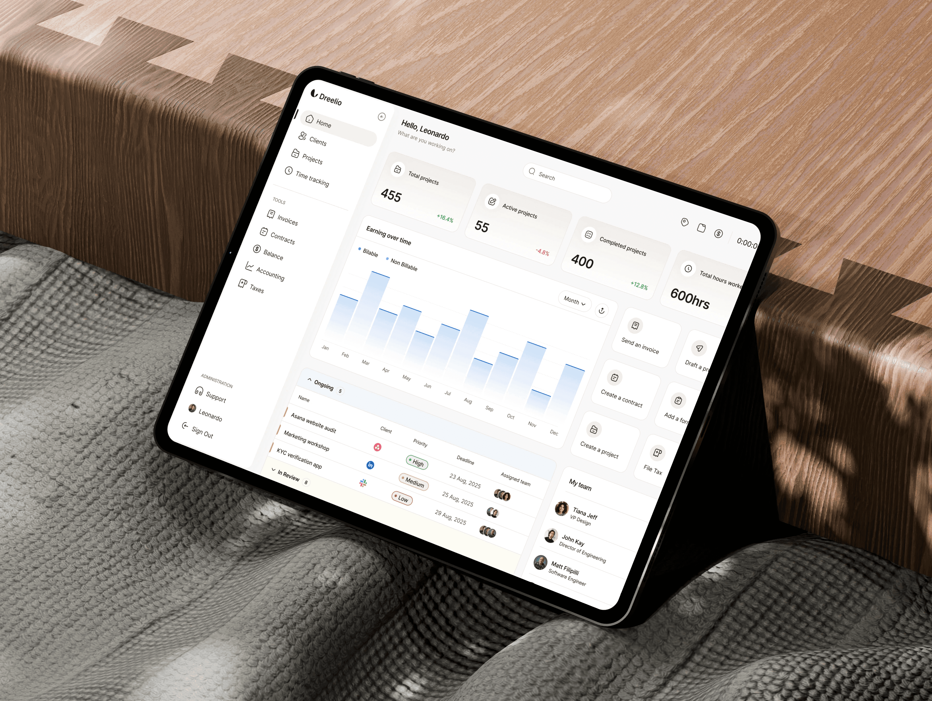 Mockup van de DashDesk web app